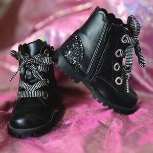 Black Glitter Kids Boots